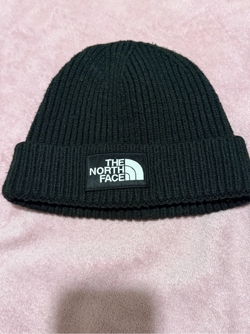The North Face Black Rib-Knit Cuffed Beanie with Logo Patch